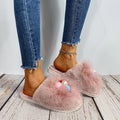 Furry slippers women's indoor and outdoor 2024 fall and winternew arrivalpopular flat heel pearl toe real hair heattech cotton slippers women