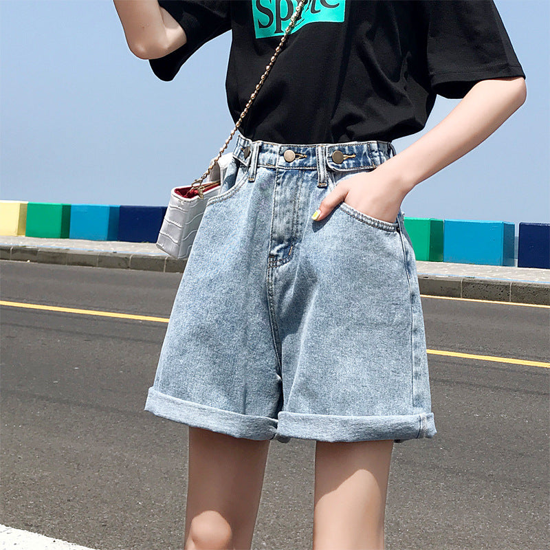 Curly shorts for women new arrivalk-styleelegantfashion non-elastic washed high waistloosetrendy denim shorts