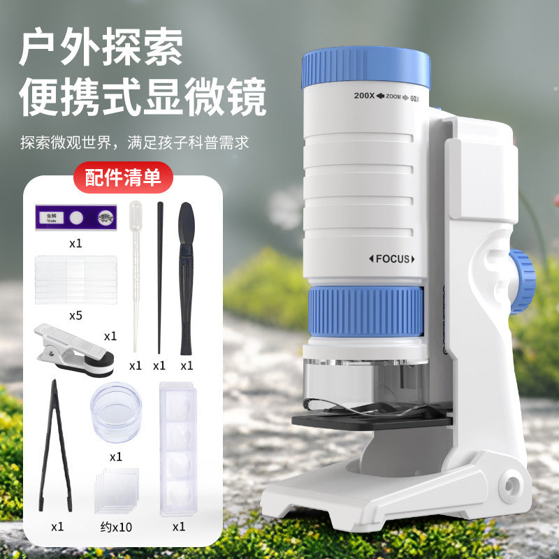 Kids' portable handheld microscope toy with stand - high-definition outdoor science experiment equipment for elementary and middle school students