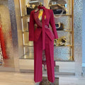 European and american cross-border women's fashion  spring new arrival: elegant solid color tie-waist blazer and high-waisted pants set