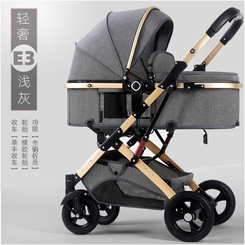 Newborn baby sleeping blue reversible, sit or lie down, high view baby stroller, foldable shock absorber stroller, two-way baby stroller
