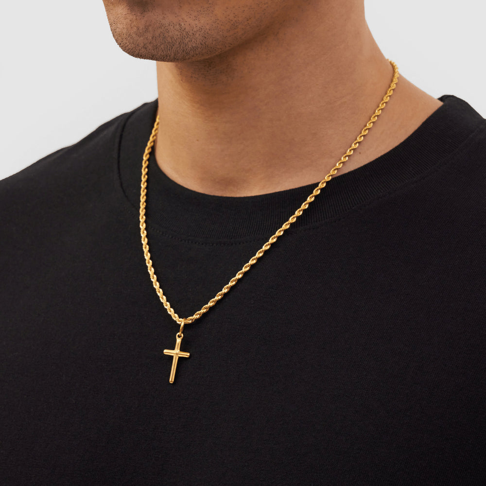 European and american cross-border tmue hot-selling men's twisted rope chain hip hop trendy chain cross pendant necklace