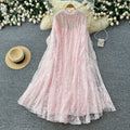 Heavy embroider beads sequin outwearlacedresstwo-piece set women's autumwork clothing style silmslimming looksuitaccessible luxury