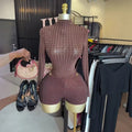 European and american cross-border women's fashion  summer new sexy hot girl studded stretch bodycon jumpsuit shorts set