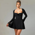 new autumn european and american cross-border women's sexy solid color long sleeve bandeau bodycon a-line mini dress