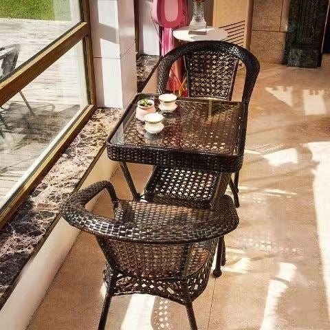 Three-piece rattan chair set casual tea table courtyard rattan outdoor table and chairs balcony tea table and chairs balcony casual table and chairs
