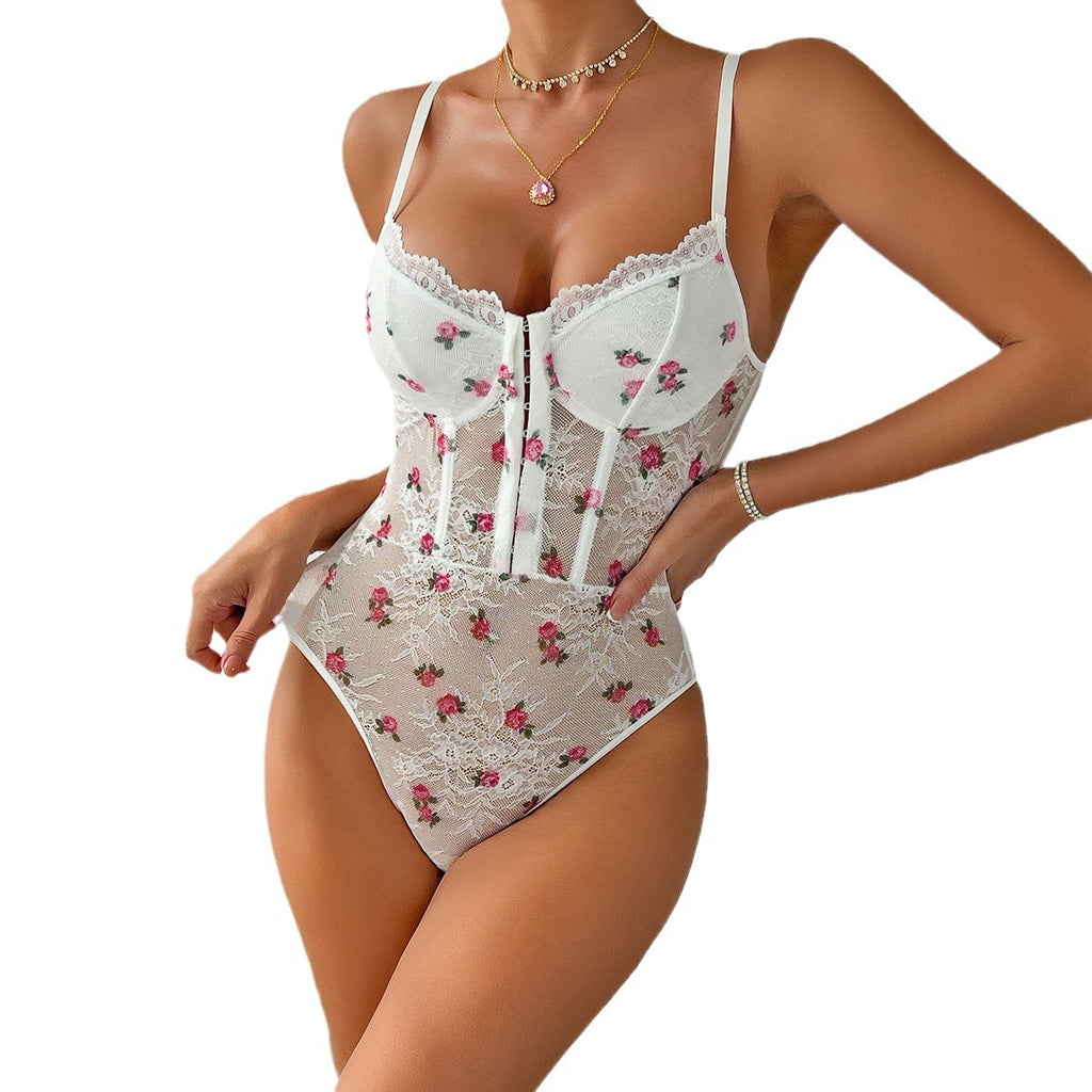 specializes in European and American women's clothing lace printing fresh loli suspender hip tight onesie wholesale 3642