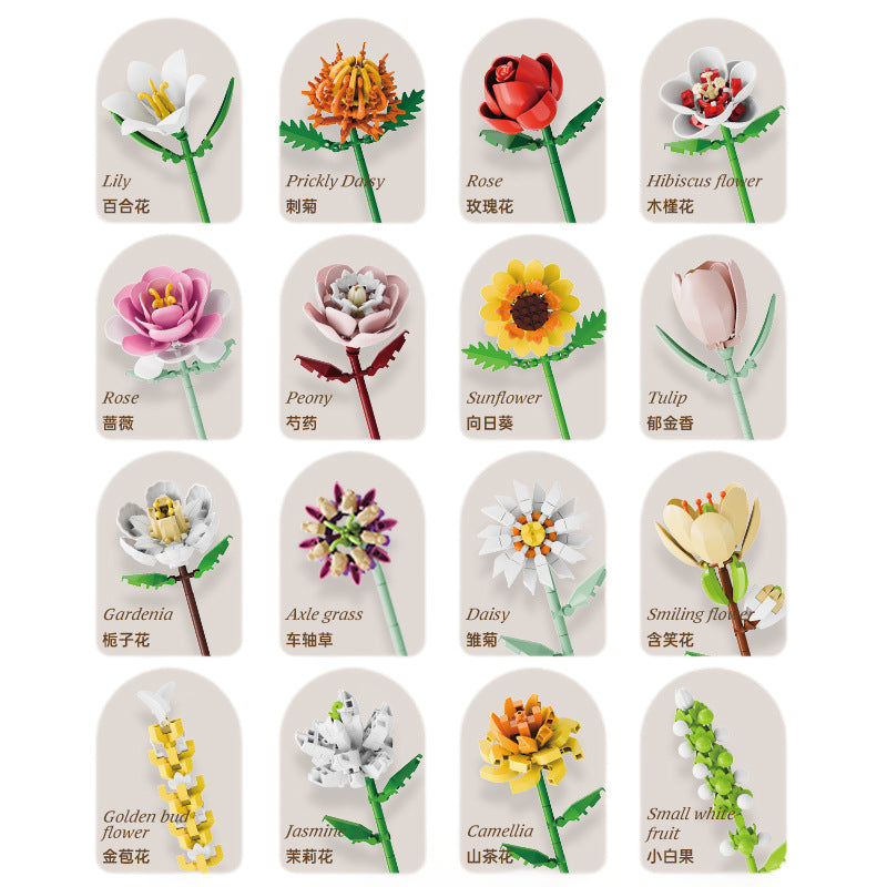 artificial bouquet single preserved flower desktop decoration toy rose flower assemble building block insert toy