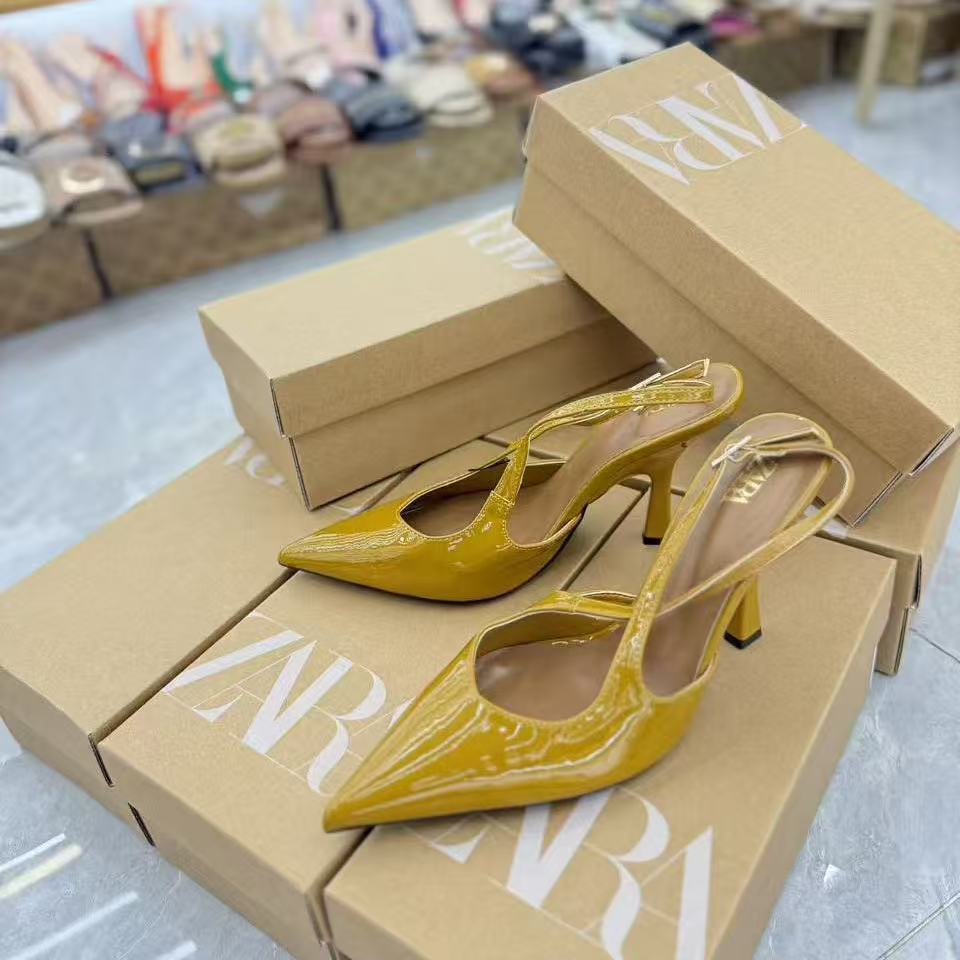 Za new arrival 2024 spring/summer french-style high heels, stiletto heels, low-cut, mesh paneling, back strap, black & beige fashion