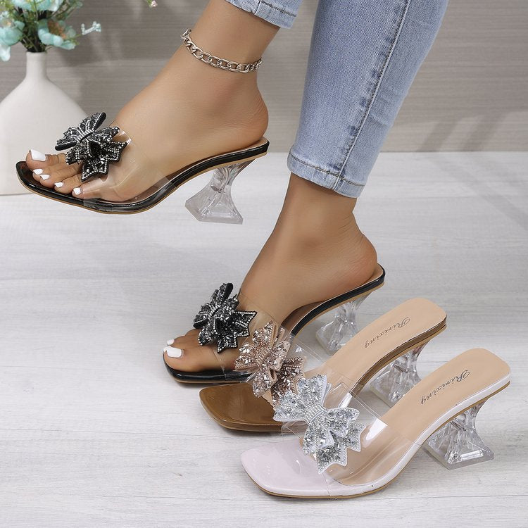 plus size high heel slippers women's 2026 summer new bowknot wine glass heel fashion sandals women