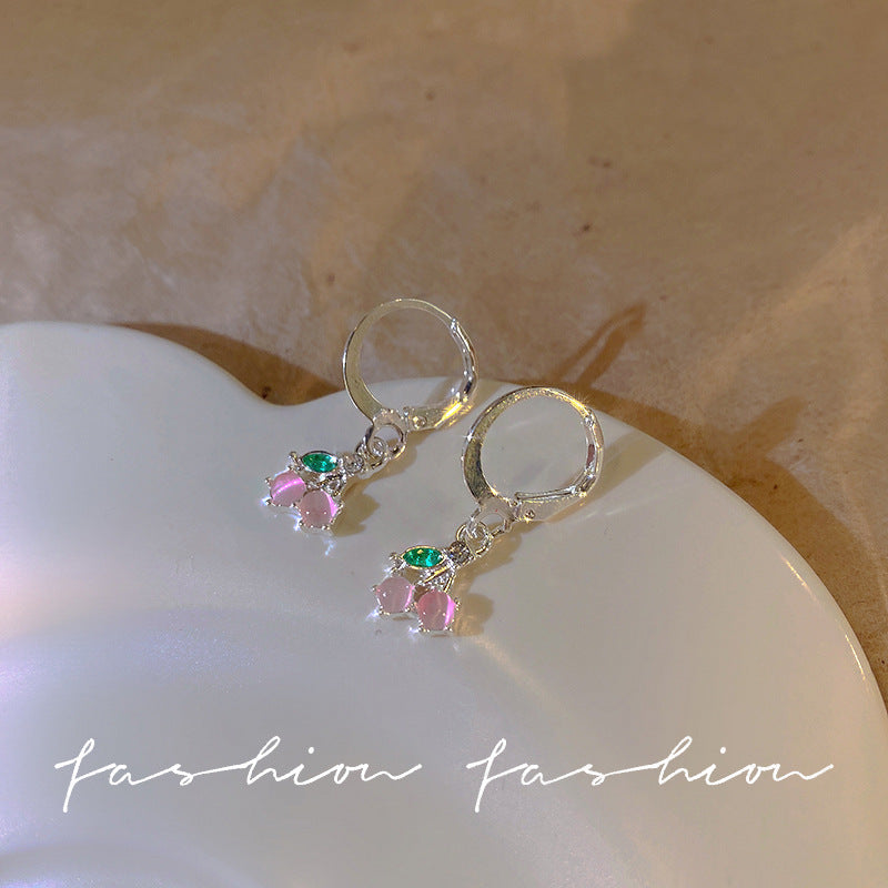 Spring pink cherry earrings 2026 niche style ear cuffs fashionable elegant sweet forest style accessories
