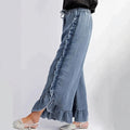 Amazon cross-border ins new european and american women's summer washed cotton denim ruffles raw edge flared pants