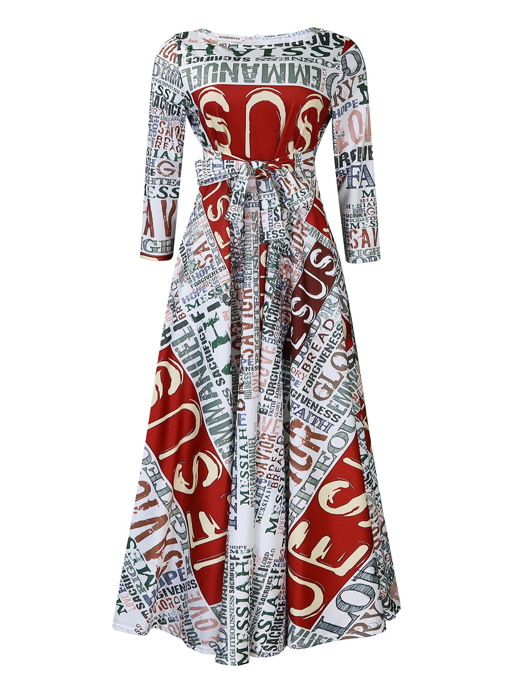 Amazon women's spring  new fashionable elegant printed tie-waist maxi dress - plus size available for export