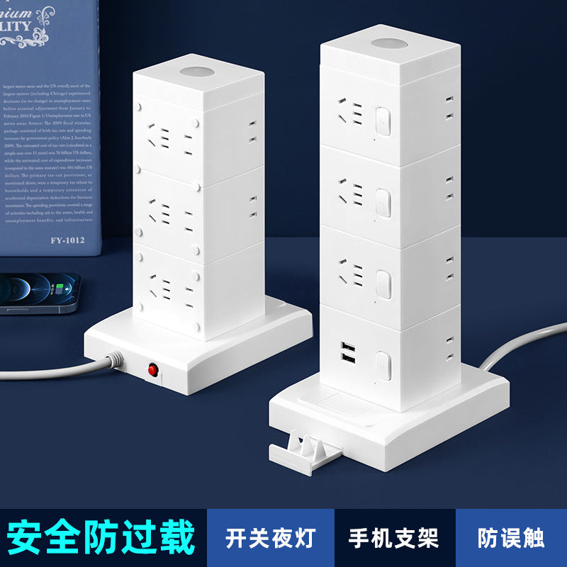 Smart tower power strip with night light, multi-port usb, and long cord – home power strip with multiple outlets