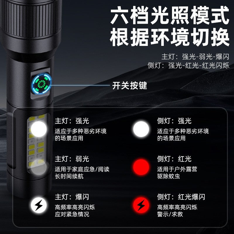 Cross-border new charging long battery life zoom outdoor super bright long-distance telescopic portable flashlight strong light laser cannon