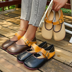 Fashionplus size toe-toe two-wear flats women's new arrival spring and summer outwear retrofrench gentle style soft leather ugly cute flats