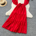 French riviera style red ruffle flare sleeve v-neck blouse and high-waisted midi skirt two-piece set - women's autumn chic