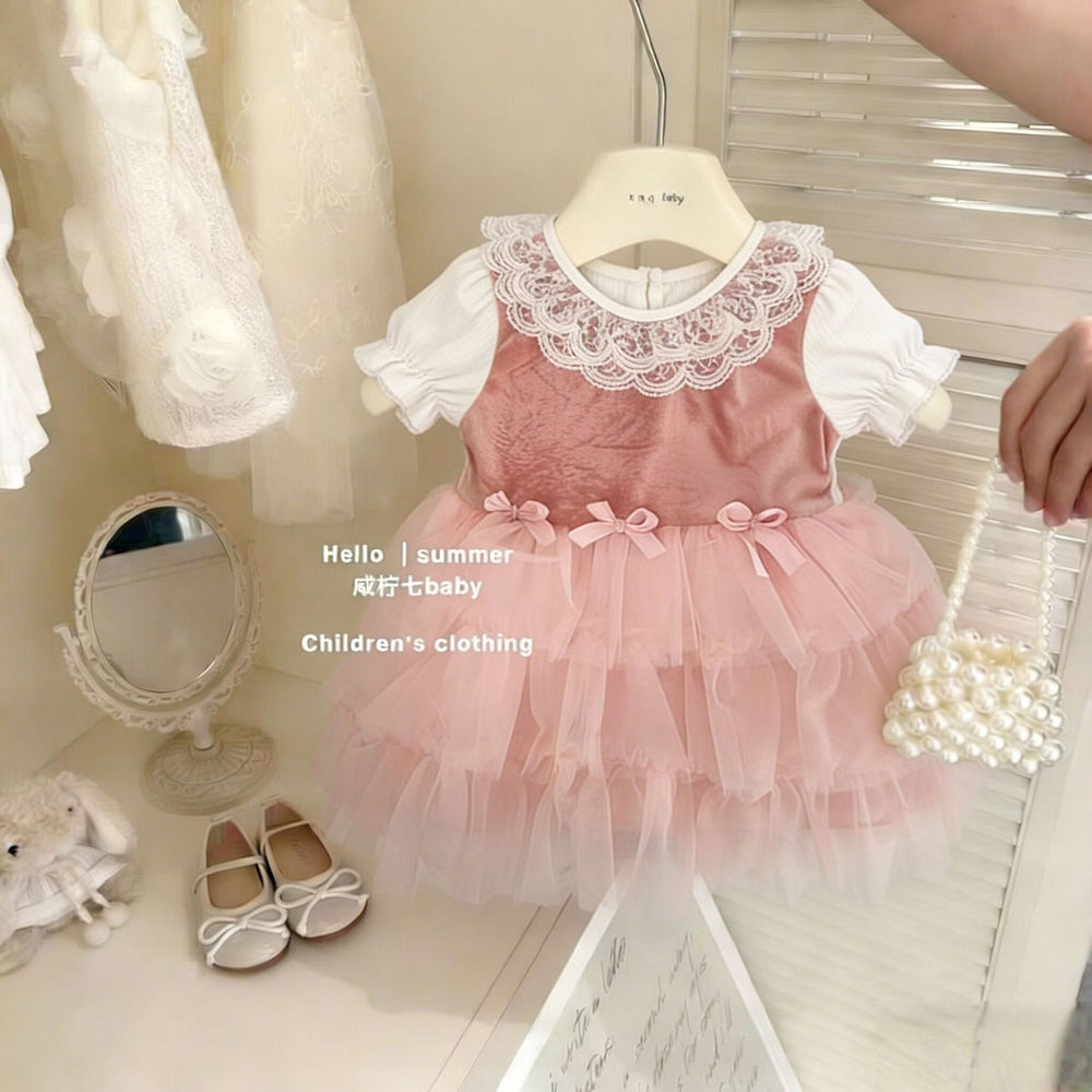 Girls' summer dress  new collection: sweet princess dress for baby girls, super cute dopamine mesh dress for summer