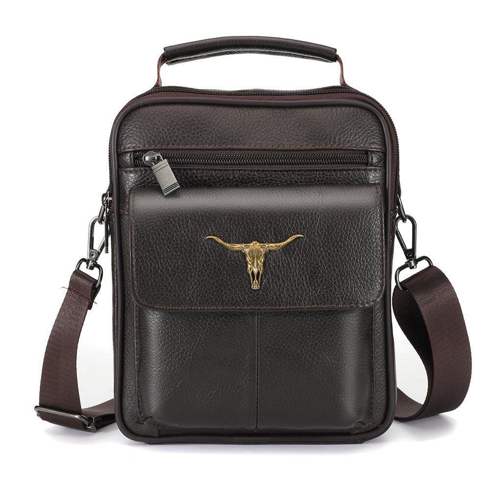 Casual shoulder messenger bag, men's leather satchel handbag, first-layer cowhide shoulder bag, large-capacity men's bag.