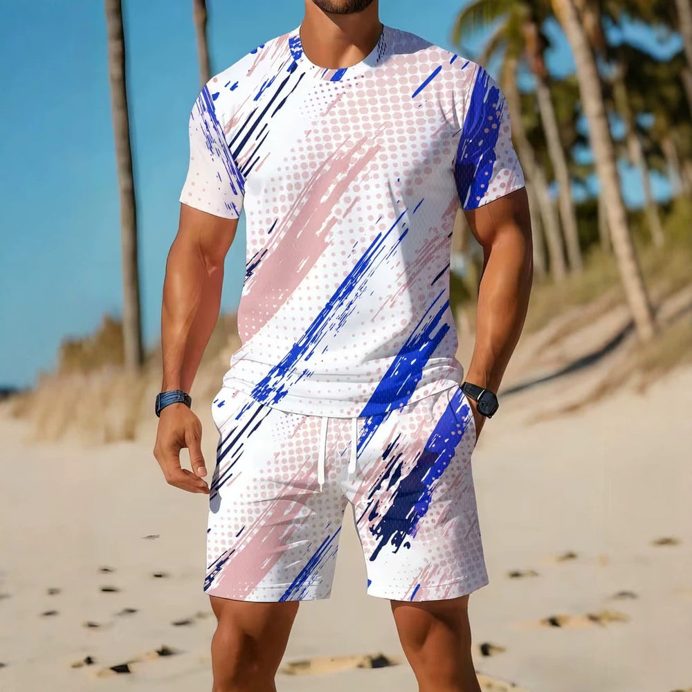 men's short-sleeve and shorts set, casual sportswear set, 3d printed cross-border hot seller, dropshipping available