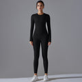 New solid color double-sided brushed breathable high-stretch compression long sleeve yoga set - activewear running fitness two-piece outfit