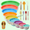 Stainless steel deep salad bowl with color-sprayed lid, round mixing bowl with non-slip silicone base for kitchen use