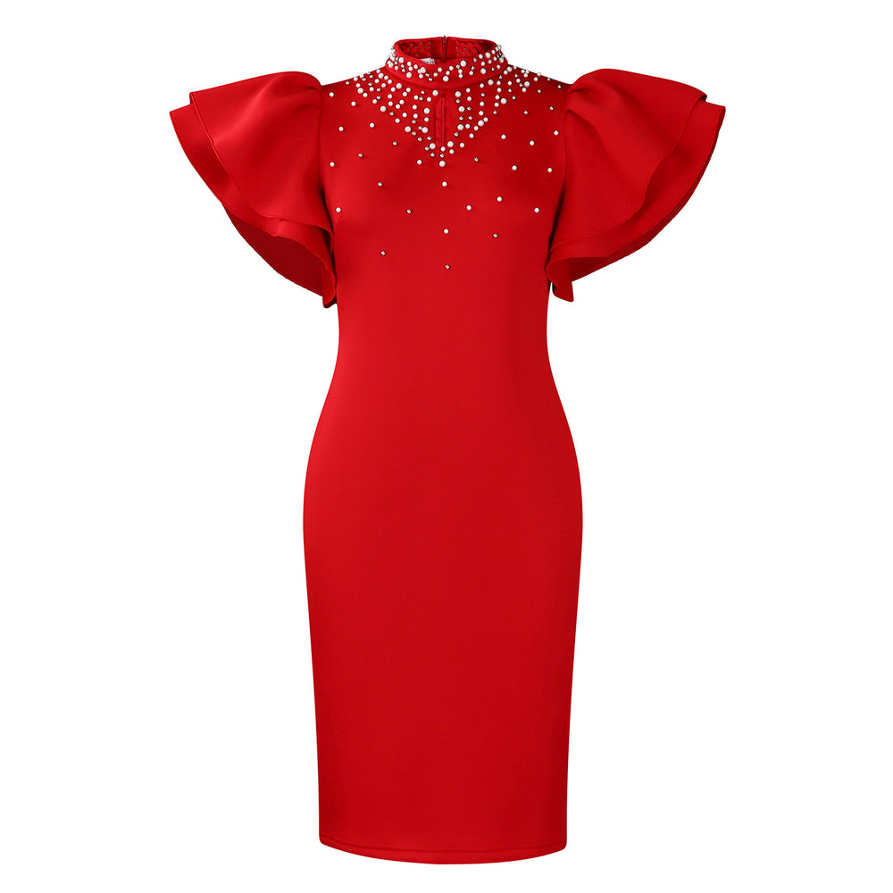 D560 women's foreign trade dress  new fashion sexy ruffle sleeve beaded party evening gown african dress