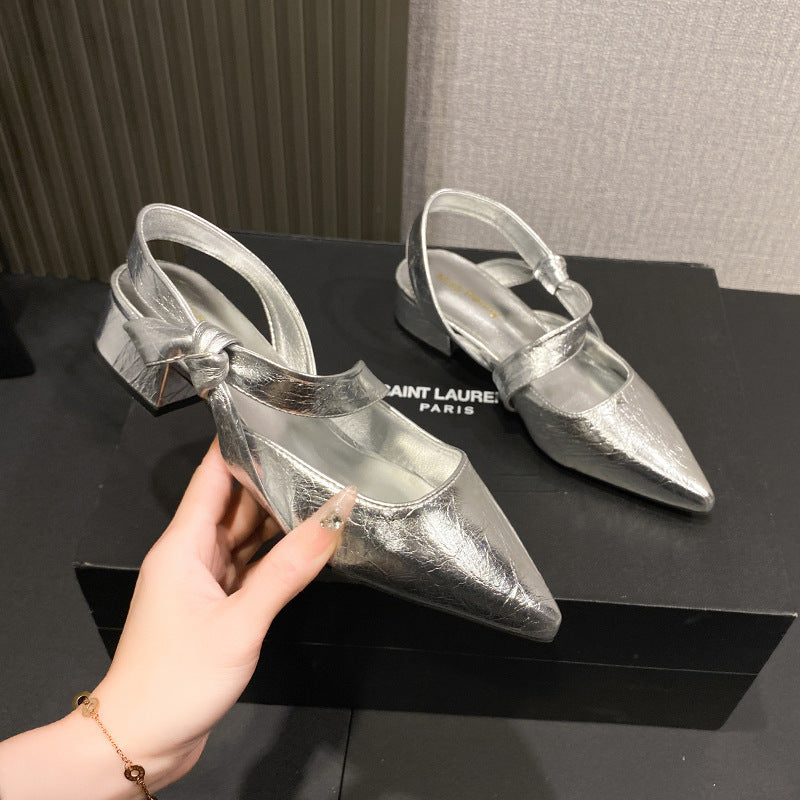 2026 korean style spring/summer versatile new retro fashion pointed toe slingback chunky heel elegant sandals for women