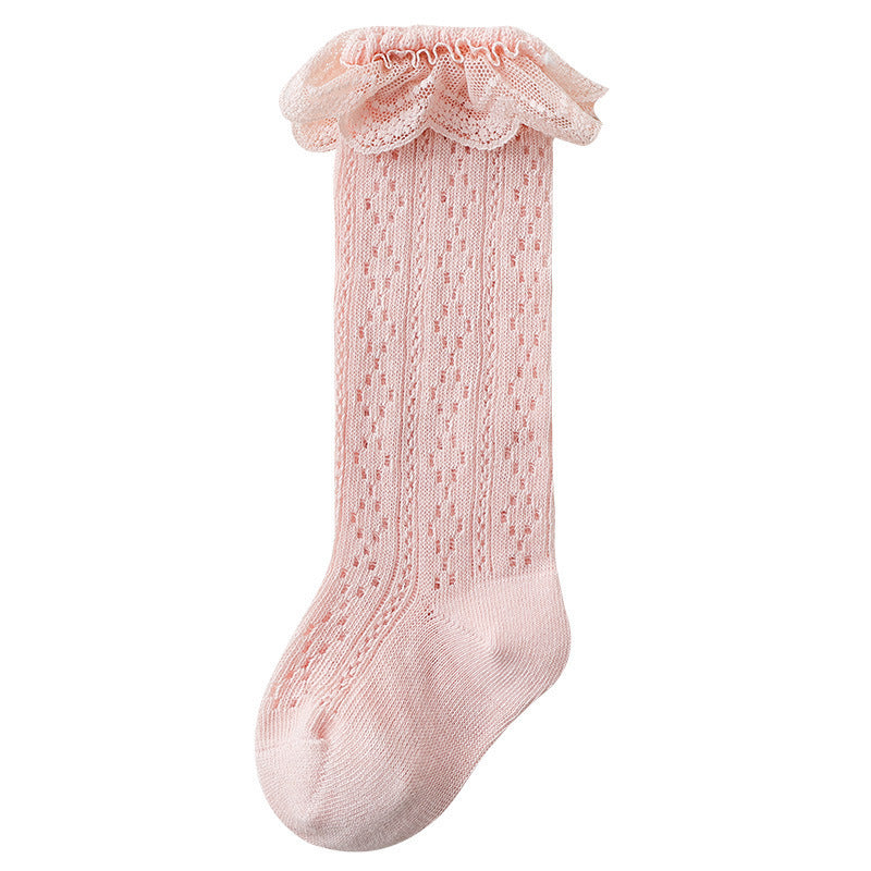 Babylon girl princess socks summer mesh breathable children's socks lace trim no-pinch high socks wholesale
