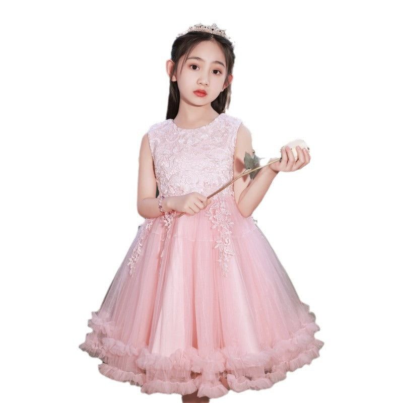 Girls' short summer wedding dress tutu princess dress - mid-to-large size children's clothing - girls' children's day performance costume