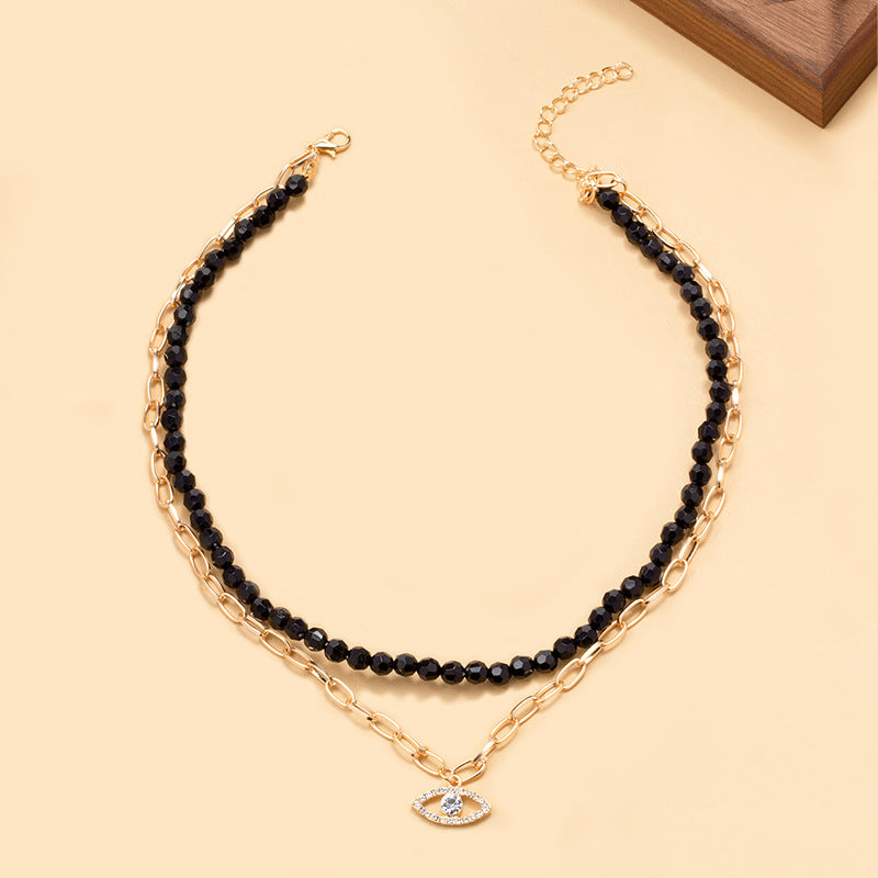 New arrival rice bead necklace wholesale fashion cross-border multi-layer devil's eye pendant jewelry women's fashion exaggerated clavicle chain