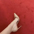 Nude high heels for women 2025 new arrivalspring & fall pointed toe stiletto side empty patent leather elegant socialite red bottom professional flats