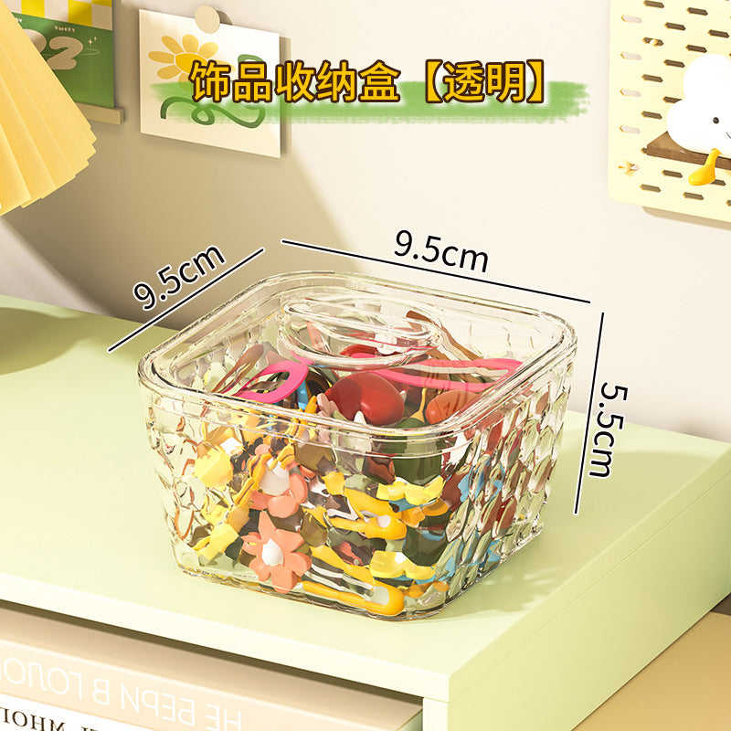 Cream desktop storage box, hair accessories, hand jewelry box, large capacity, covered hair band, hairband, hairpin, jewelry, transparent storage box.