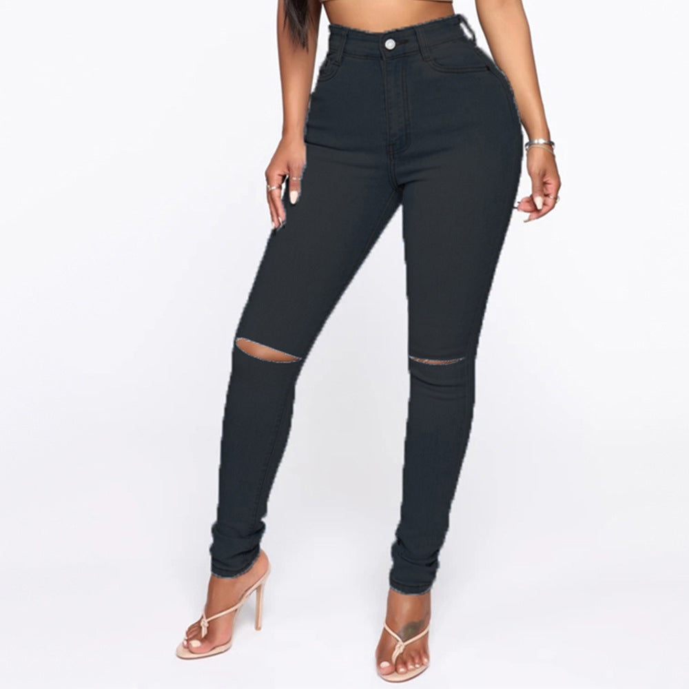 Wish ripped jeans women's sexy tight pants cross-border fashion stretch jeans plus size skinny jeans pants
