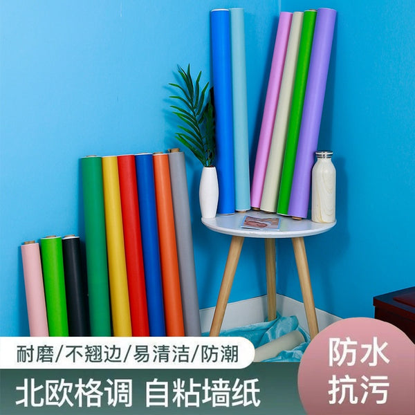 Thickened solid color self-adhesive wallpaper Self-adhesive bedroom decoration renovation background wall sticker Warm dormitory wallpaper Waterproof sticker