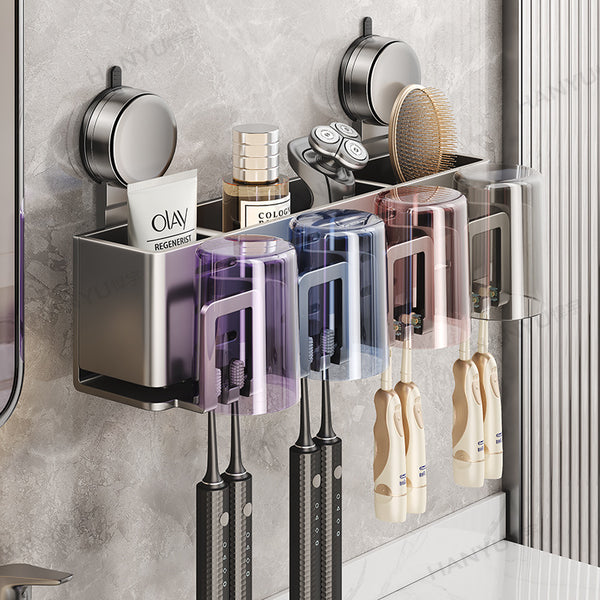 Grey suction cup, toothbrush holder, shelf, removable and washable, no punching in the bathroom, wall hanging, electric tooth cup, mouthwash cup holder.