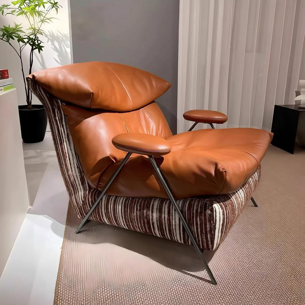 Italian accessible luxury genuine leather casual chair living room sofa chair balcony single chair real leather fabric down soft bag style