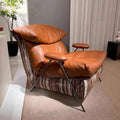 Italian accessible luxury genuine leather casual chair living room sofa chair balcony single chair real leather fabric down soft bag style