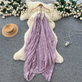 French holiday style halter backless suspender dress women's pure desire classy sense of asymmetrical atmosphere elegant long skirt