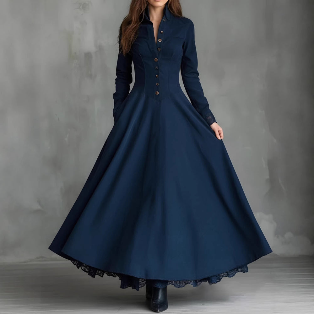 European and american cross-border  independent station french retro high-end faux suede lace trim patchwork shirt dress