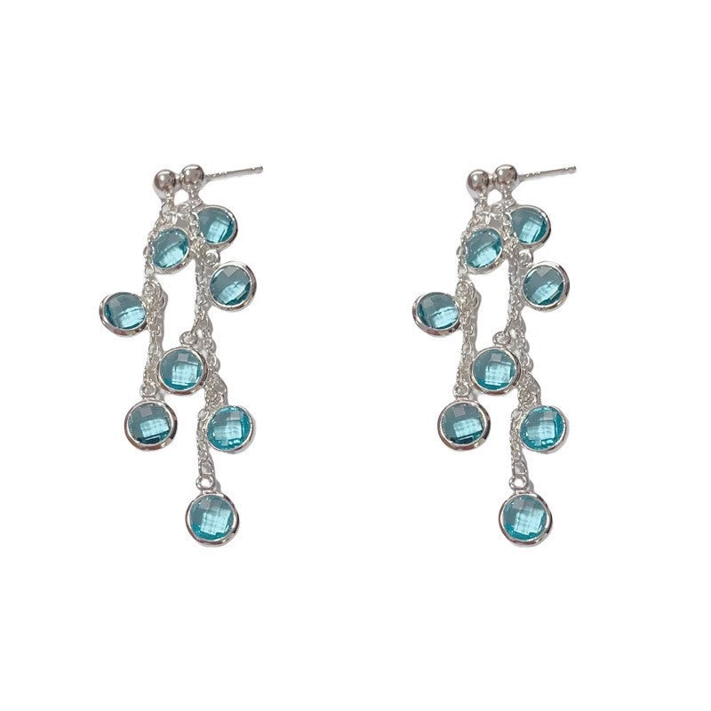 Spring flash blue grape tassel earrings women's light luxury classy earrings elegant niche two-wear earrings