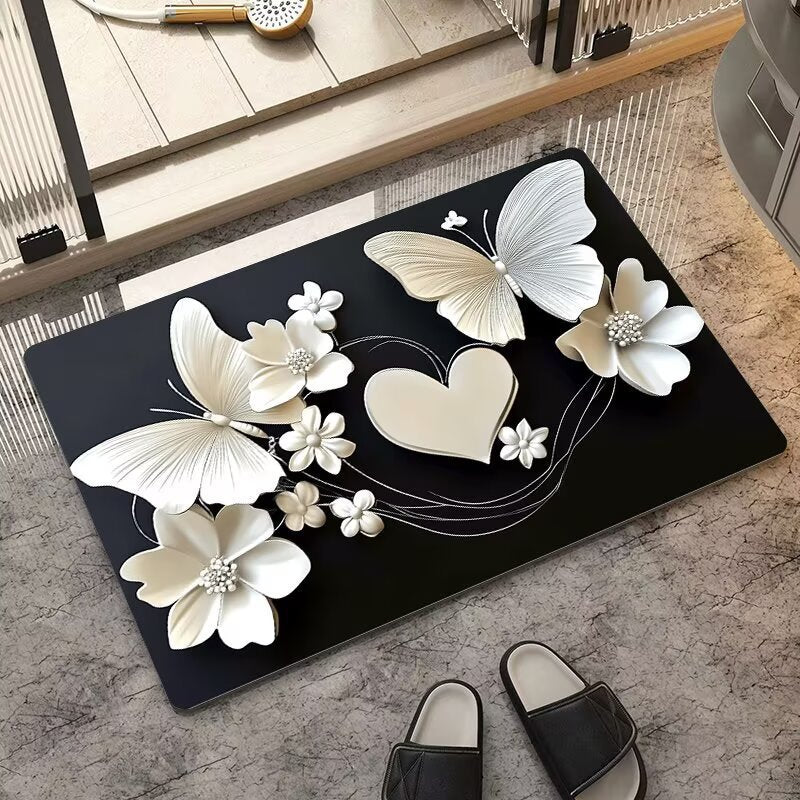 stereo butterfly soft diatom mud kitchen floor mat bathroom door absorbent quick-drying mat non-slip mat bathroom carpet