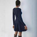 autumn ins women's long sleeves pleated knittingknitting long sleeves high waistdress