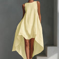 spring cotton linen asymmetrical sleeveless sundress for women - perfect for european and american  independent stores & vacation getaways