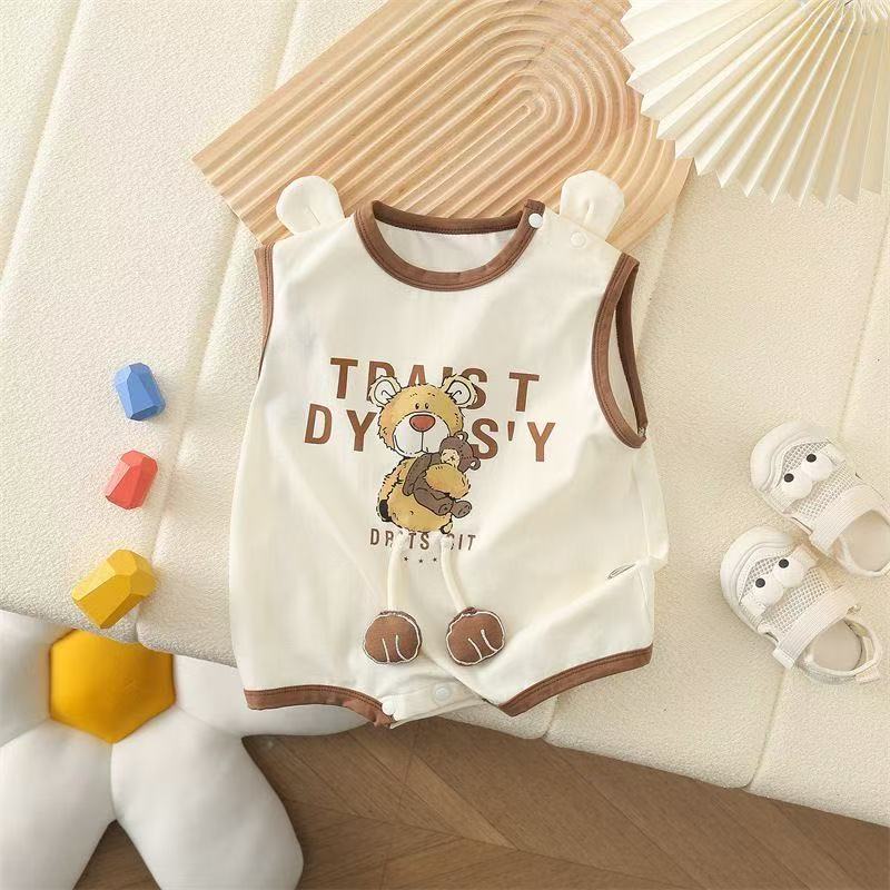 Baby summer newborn unisex wide shoulder romper - sleeveless bodysuit for full month & 100-day celebration (lightweight)