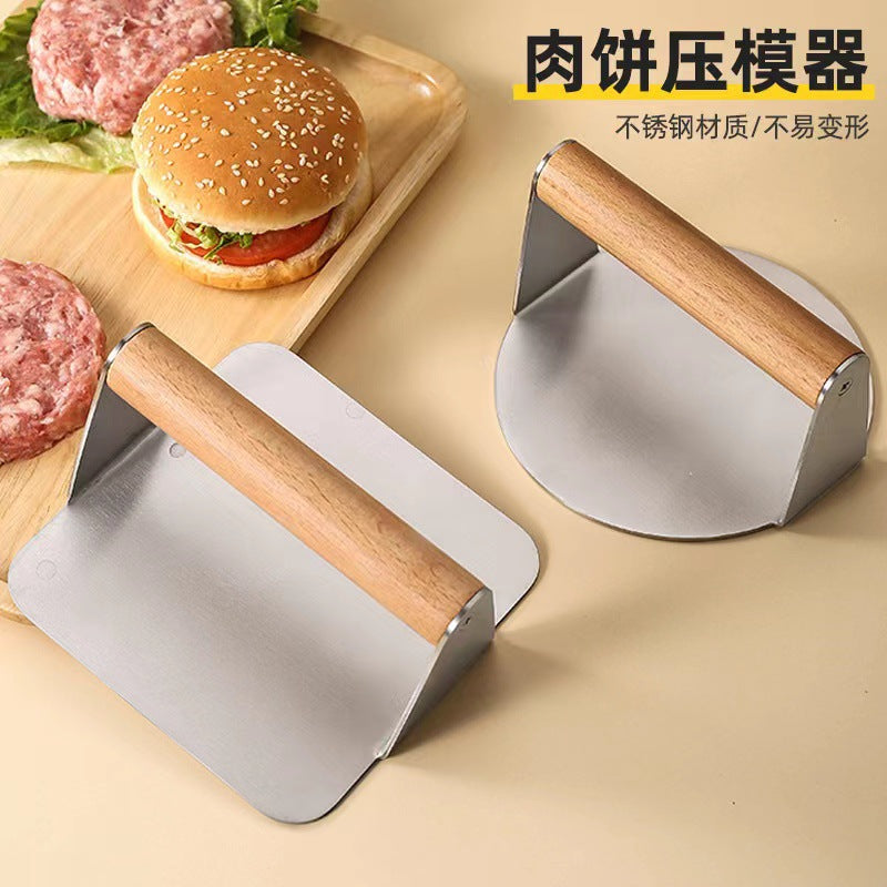 Wooden handle 304 stainless steel meat press - round & square steak press - burger patty maker