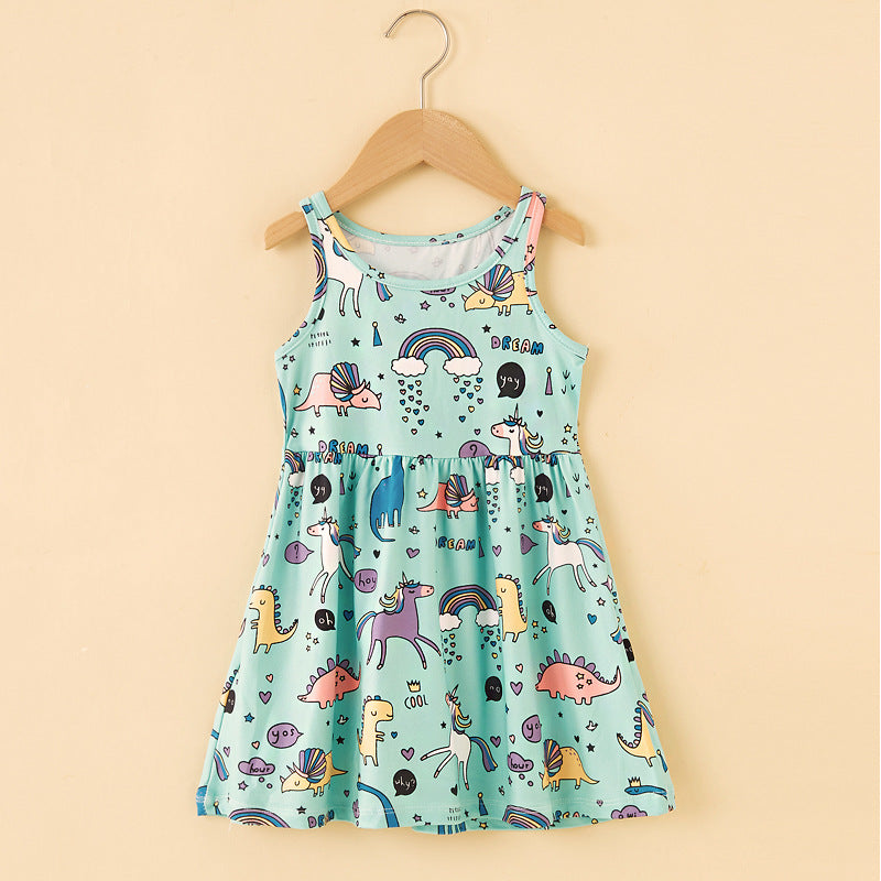 summer korean style girls' and boys' unisex children's printed milk silk sundress