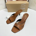 Za2025summer retro brown stitching square toe slippers stiletto heel sandals one-line drag stitching elegant
