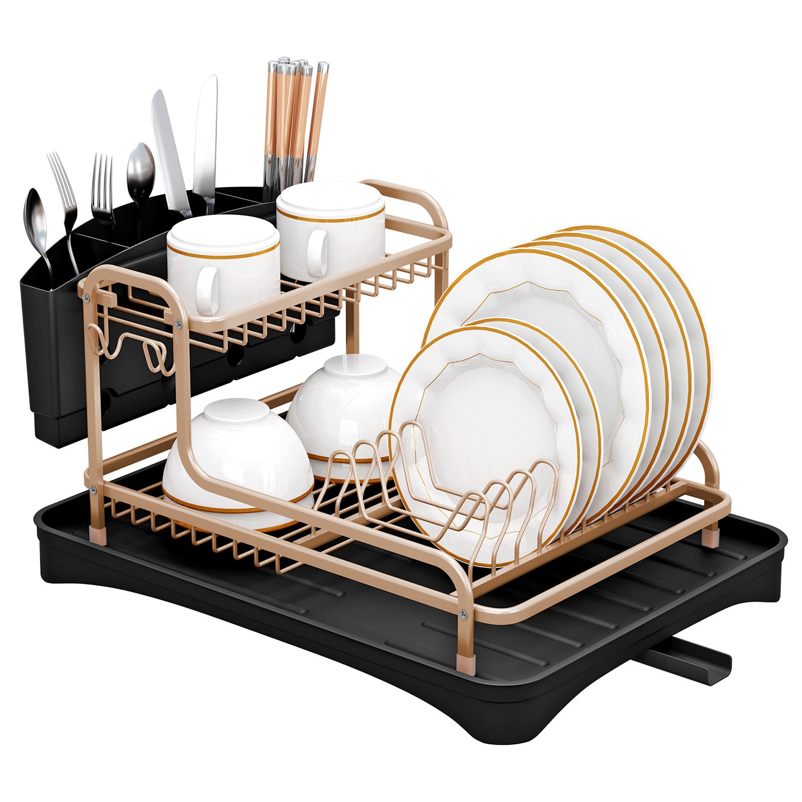 Bowl and chopsticks drain storage box Kitchen multi-functional countertop rack Double-layer storage rack Bowl rack Tableware drain rack