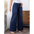 new women's casual jeans  washed trendy wide-leg jeans fashionable dark blue